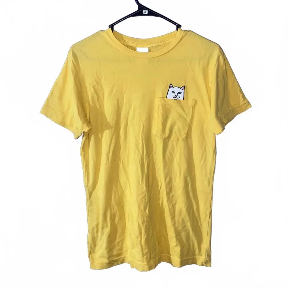RIPNDIP Yellow Pocket Cat Graphic Tee Size S Funny Streetwear - Picture 1 of 3